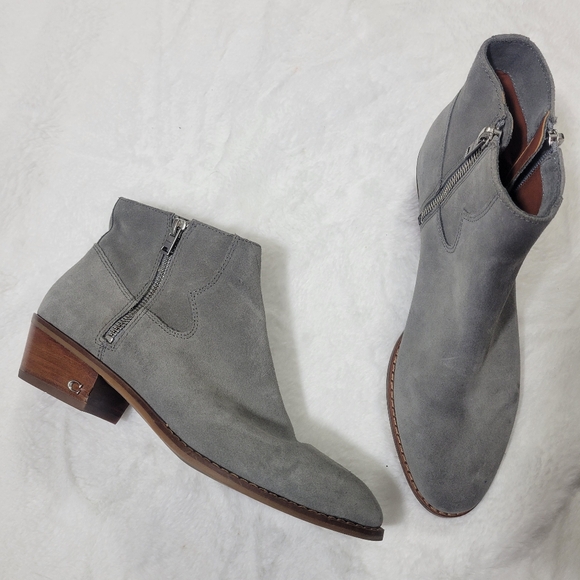 Coach Dani Ankle Bootie double zipper gray suede leather size 38.5 US 8 - Picture 2 of 15